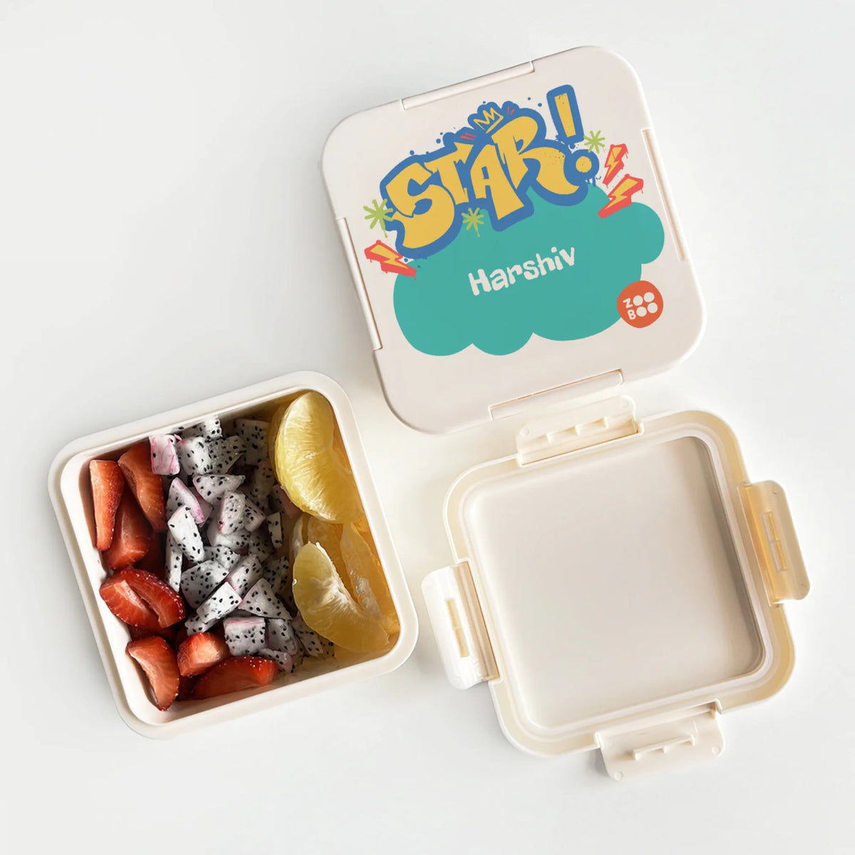 leak proof, bpa free snack box that is easy to open for carrying snacks and fruits