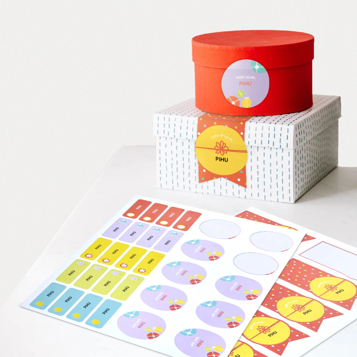 set of 40, colorful printed, non tearable, water proof and personalized name stickers great to label kids stationery, school belongings and to enhance your gift packs.