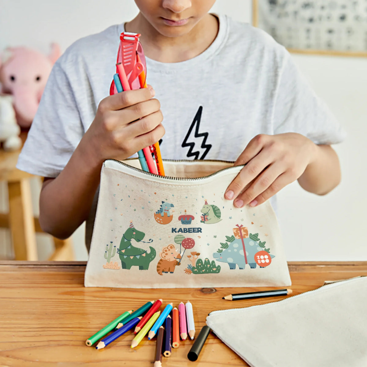 Personalised Dino Party Kids Pouch – image 2