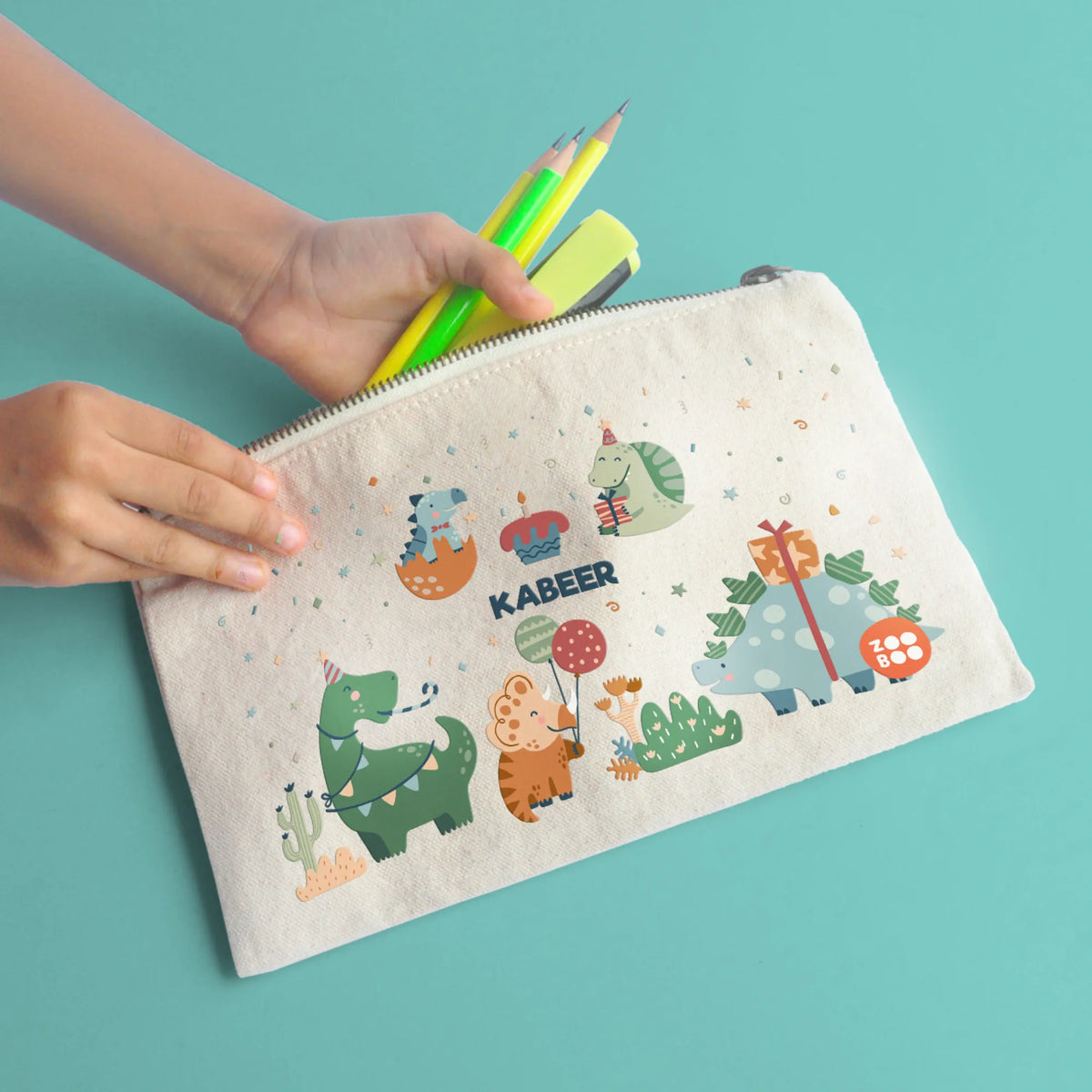 Personalised Dino Party Kids Pouch – image 5