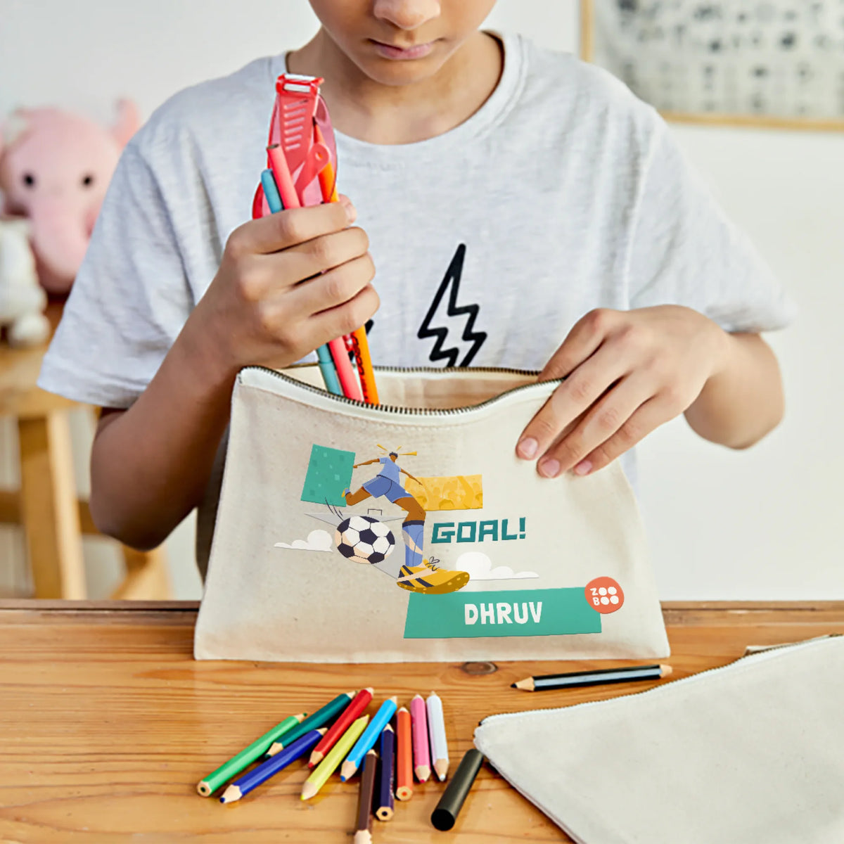Personalised Football Goals Boy Kids Pouch – image 2