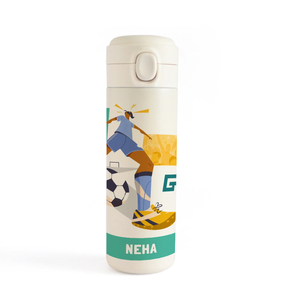 Personalised Football Goals Girl Water Bottle for Kids - image 1