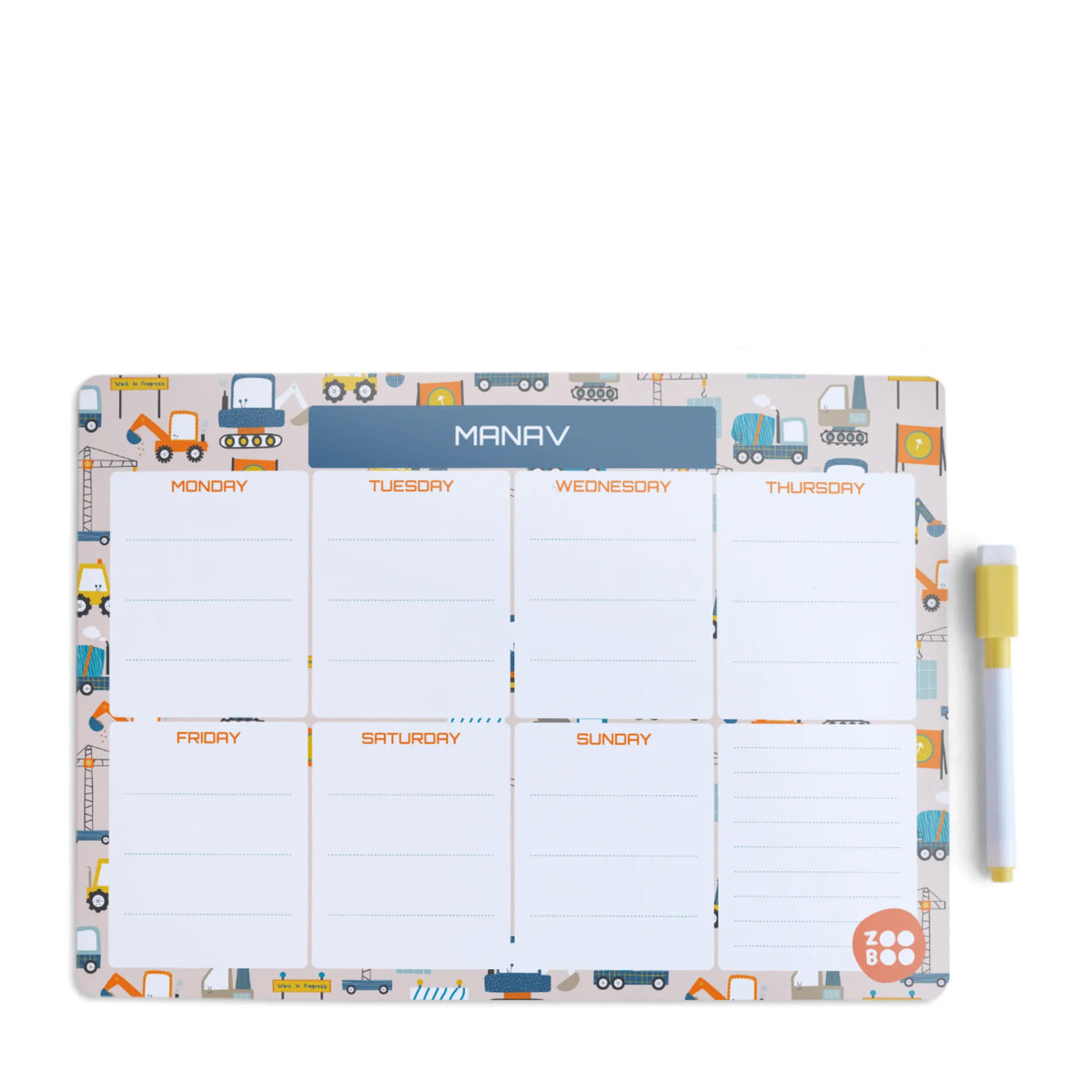 Personalised Construction Site Weekly Planner for Kids - image 1