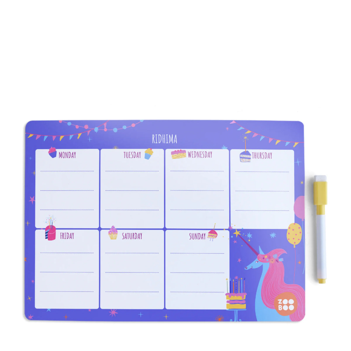 Personalised Magical Unicorn Weekly Planner for Kids - image 1