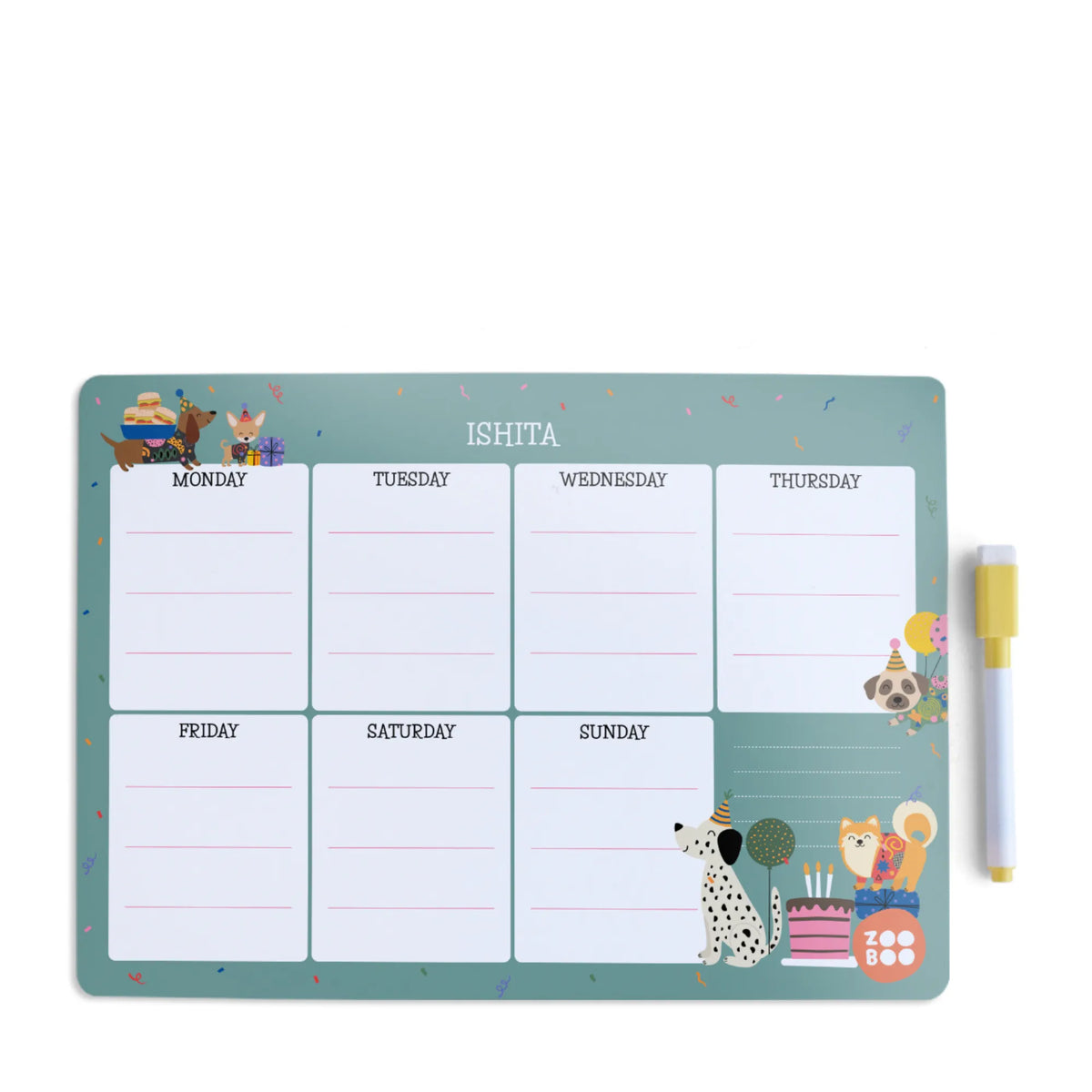 Personalised Paw Party Weekly Planner for Kids - image 1
