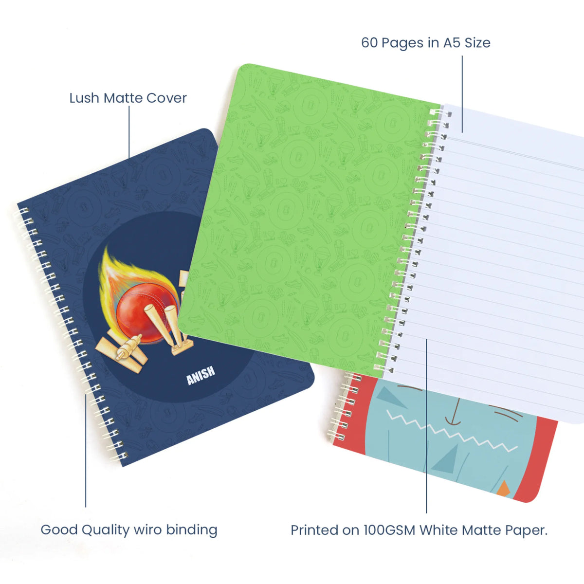 Personalised Cricket Buzz Spiral Notebook for Kids - image 4