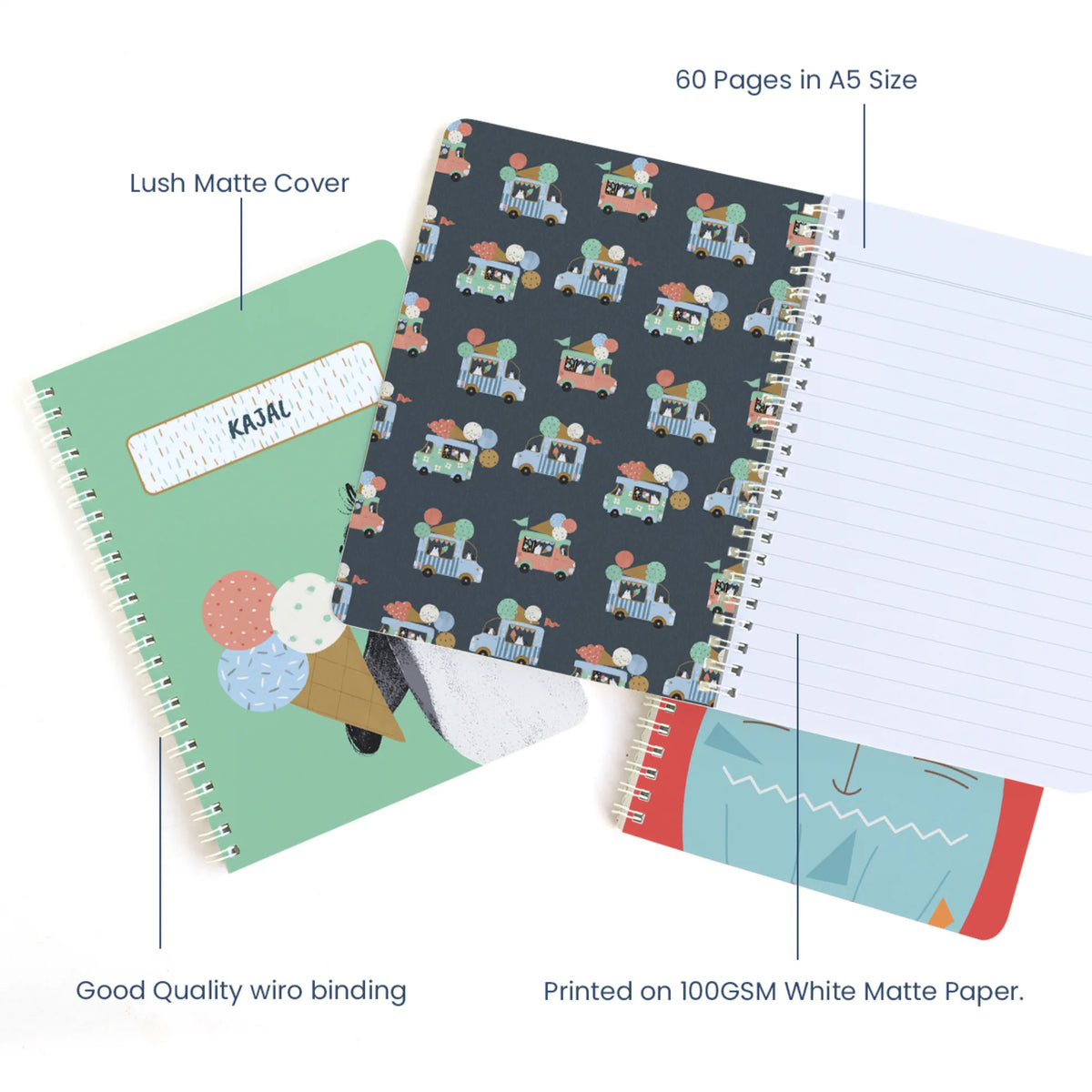 Personalised Ice Cream Fun Spiral Notebook for Kids - image 4