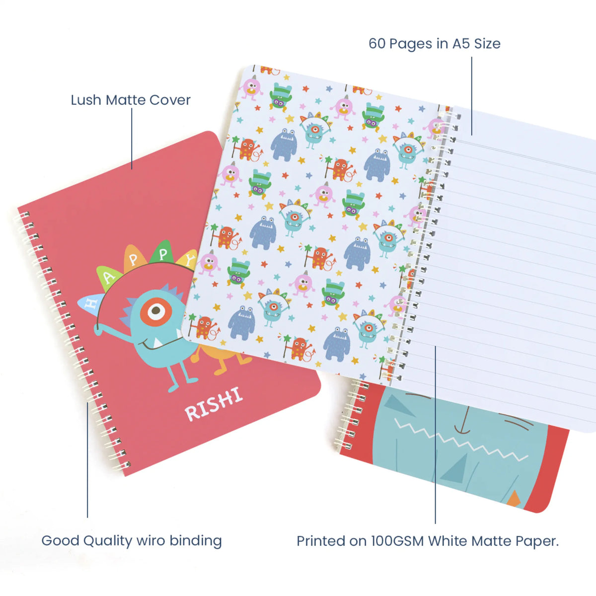 Personalised Monster Party Spiral Notebook for Kids - image 4