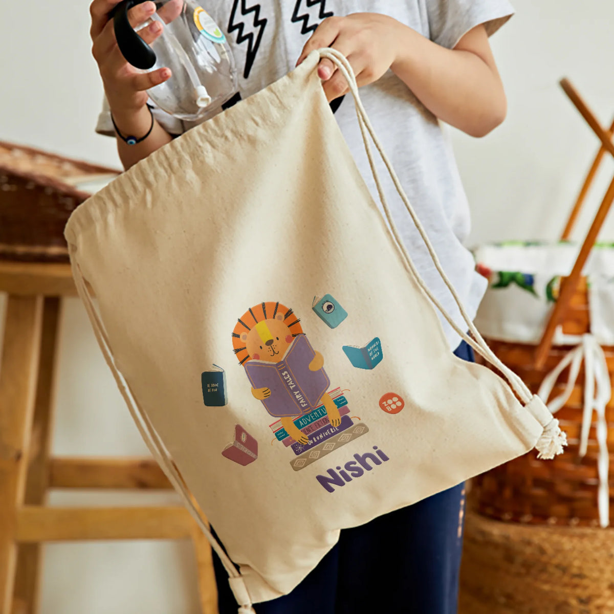 Personalised Animal Library Drawstring Bag for Kids – image 2