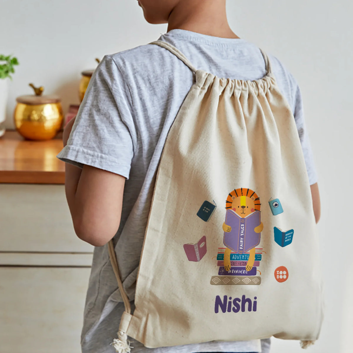 Personalised Animal Library Drawstring Bag for Kids – image 3