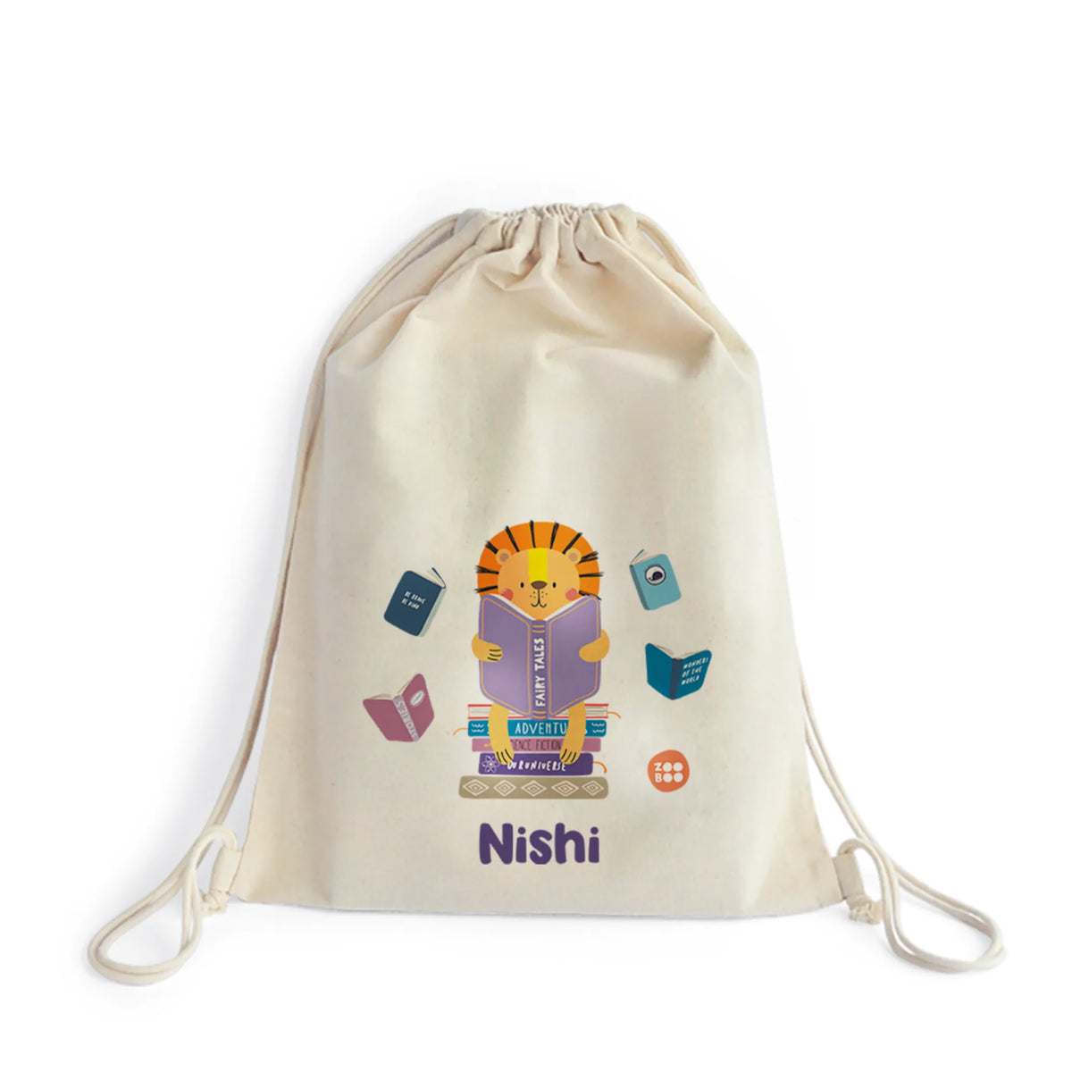 Personalised Animal Library Drawstring Bag for Kids