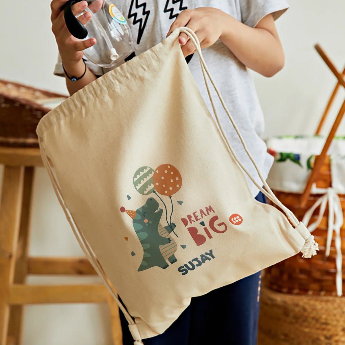 Personalised Dino Party Drawstring Bag for Kids – image 2