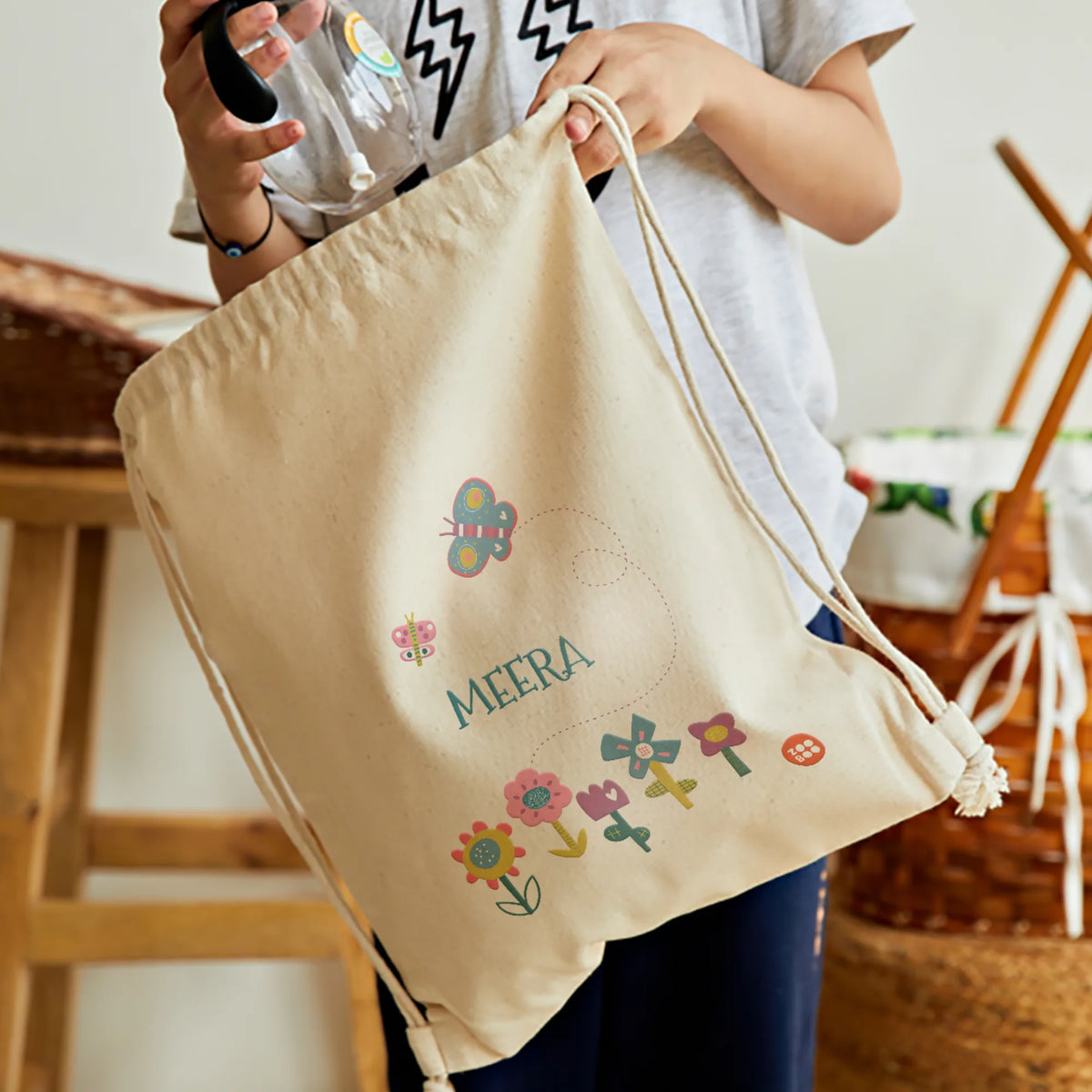 Personalised Flower Power Drawstring Bag for Kids – image 2