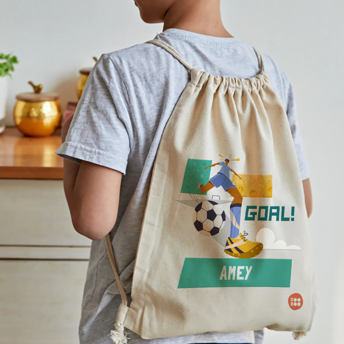 Personalised Football Goals Boy Drawstring Bag for Kids – image 3