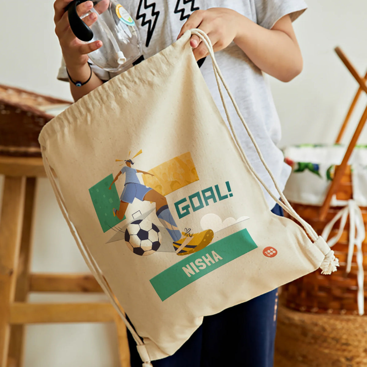 Personalised Football Goals Girl Drawstring Bag for Kids – image 2