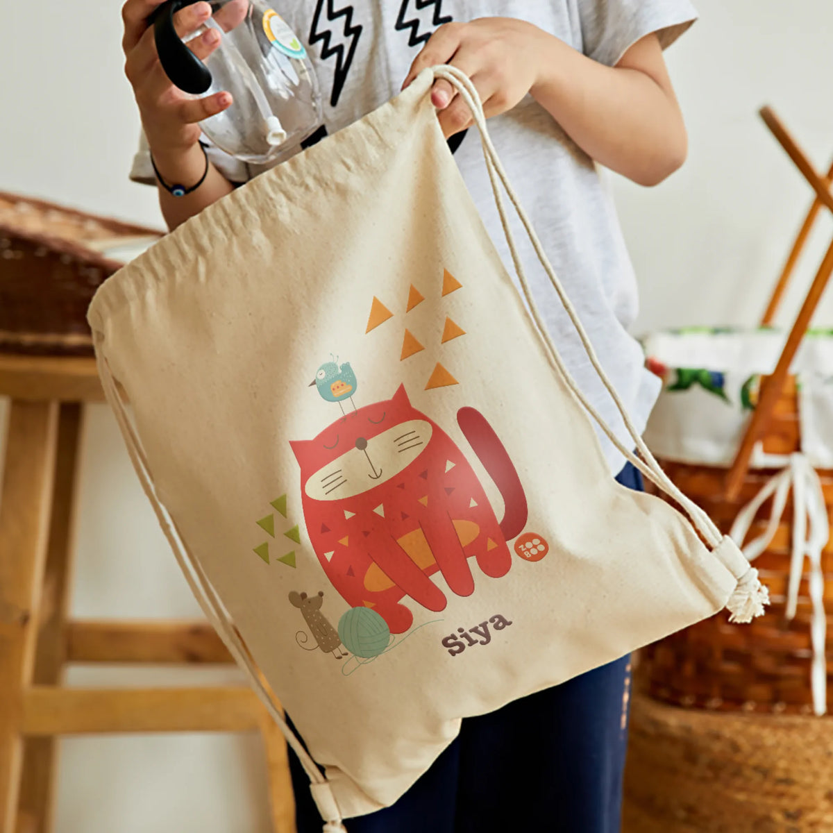 Personalised Kitty Cat Drawstring Bag for Kids – image 2
