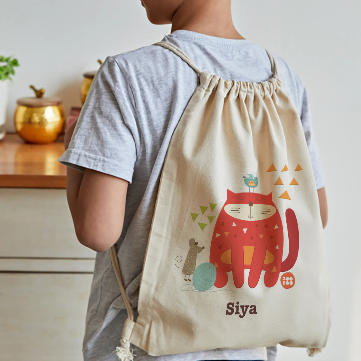 Personalised Kitty Cat Drawstring Bag for Kids – image 3