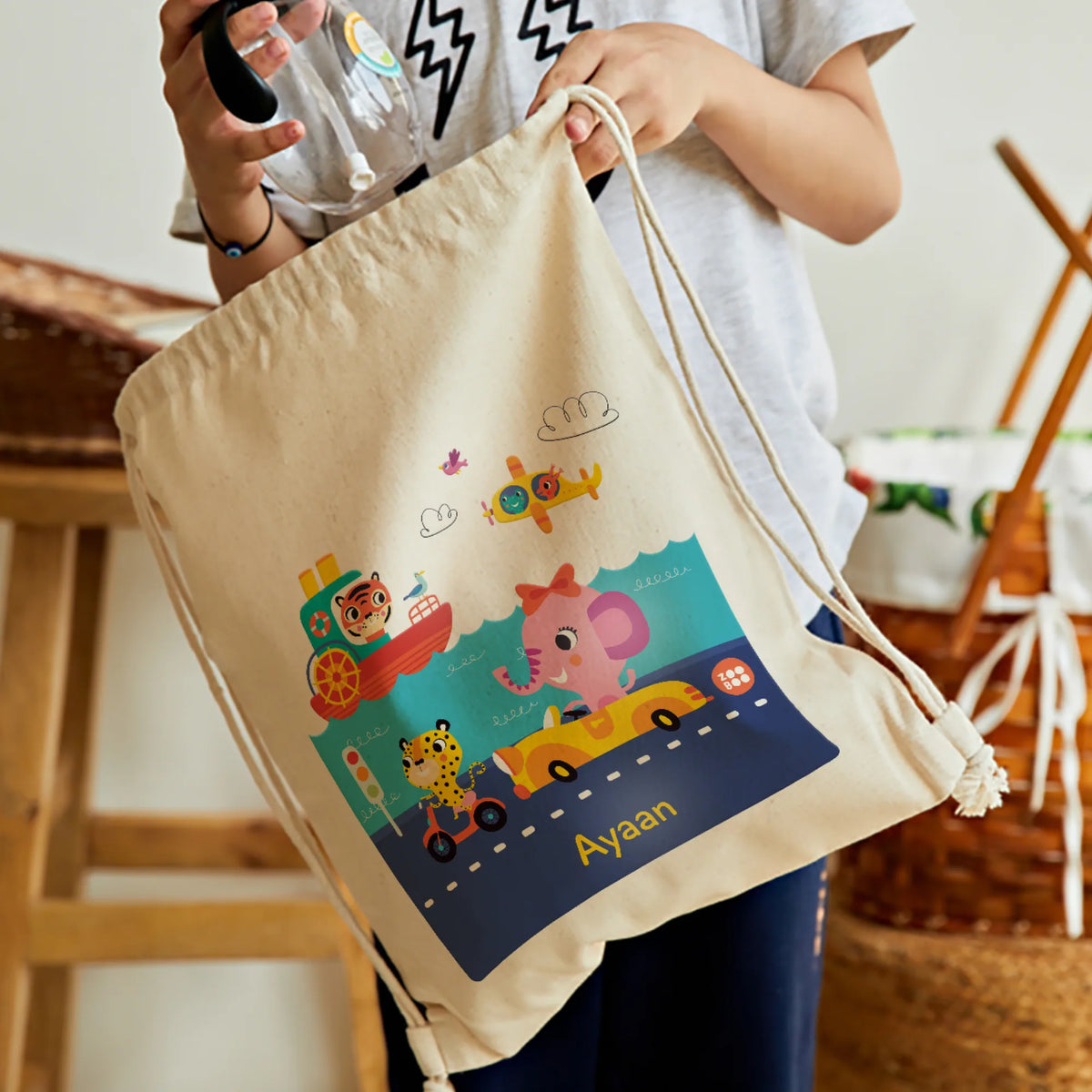 Personalised Let's Travel Drawstring Bag for Kids – image 2
