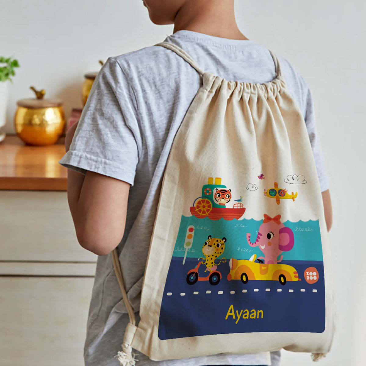 Personalised Let's Travel Drawstring Bag for Kids – image 3