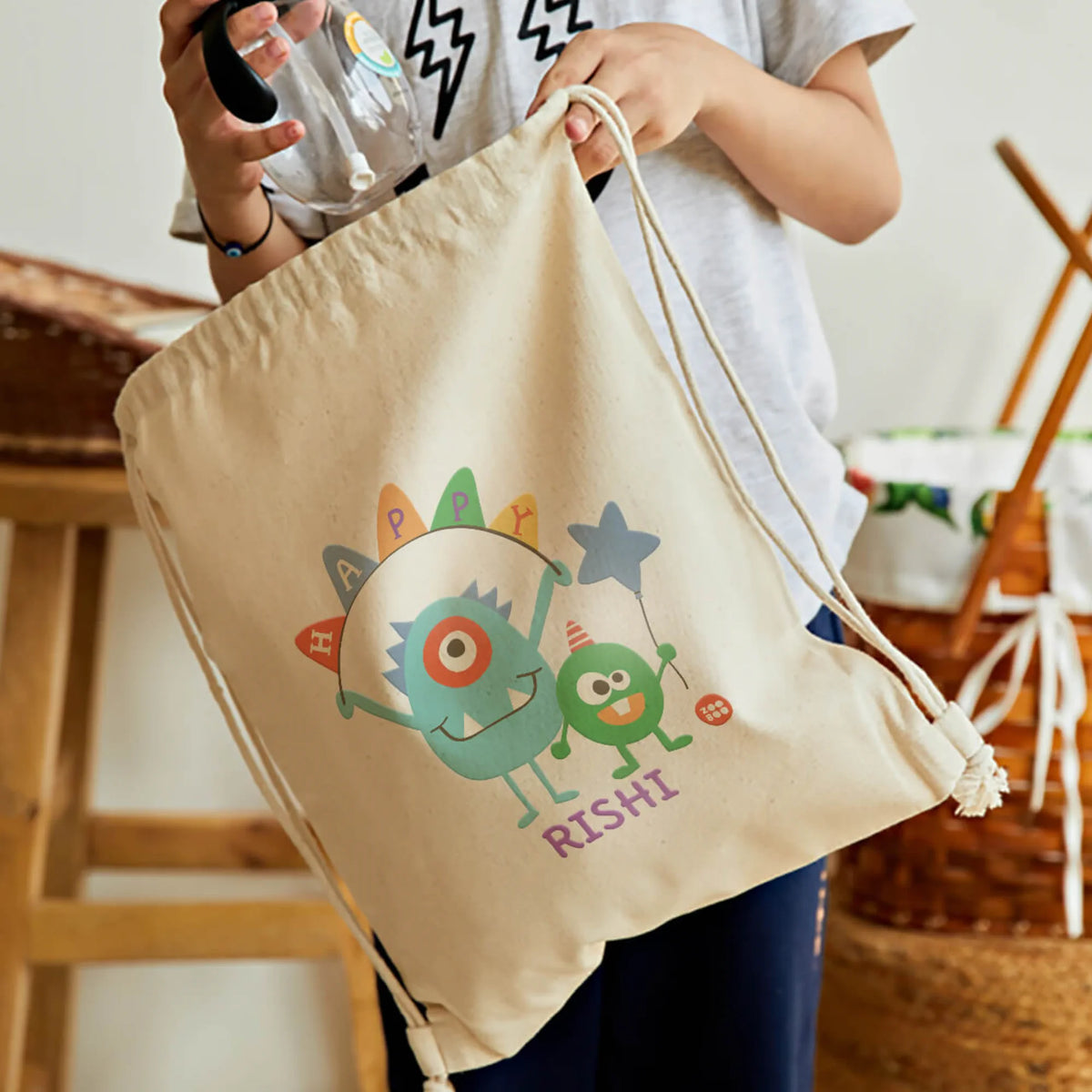 Personalised Monster Party Drawstring Bag for Kids – image 2