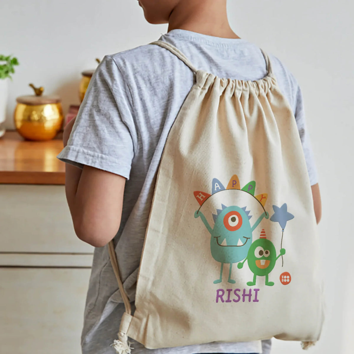 Personalised Monster Party Drawstring Bag for Kids – image 3