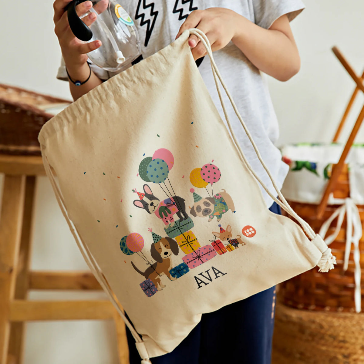 Personalised Paw Party Drawstring Bag for Kids – image 2