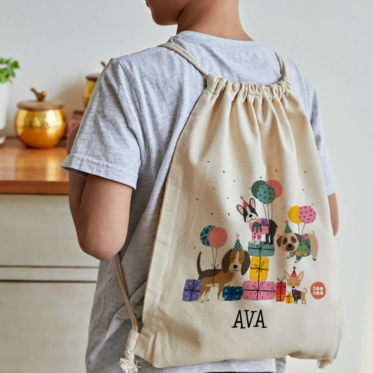Personalised Paw Party Drawstring Bag for Kids – image 3