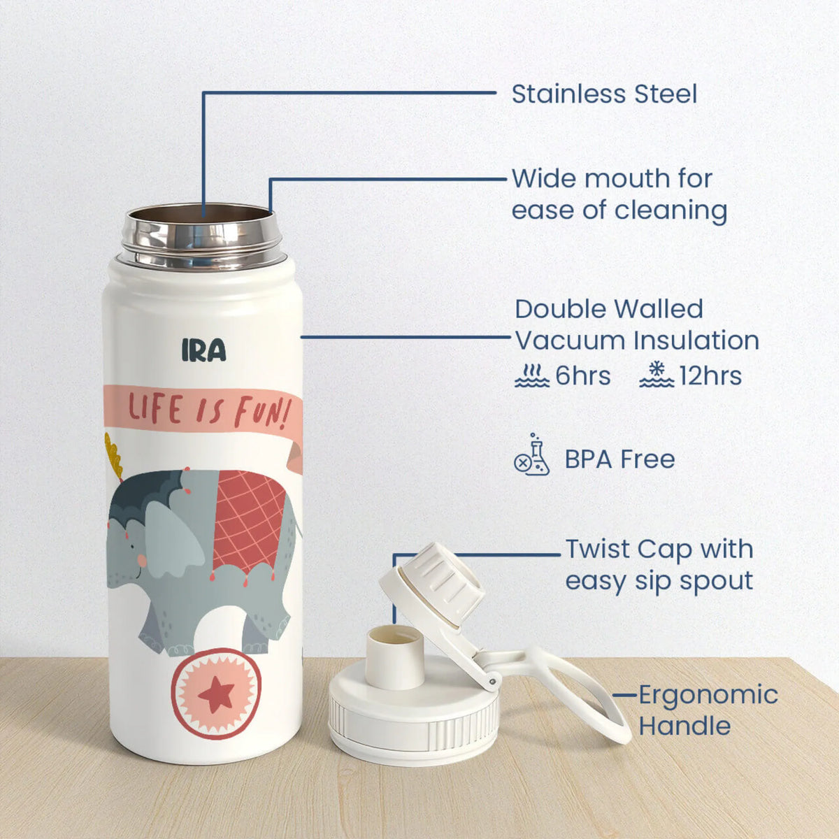 Personalised Animal Circus Insulated Water Bottle (Hydro) 600 ML - image 6
