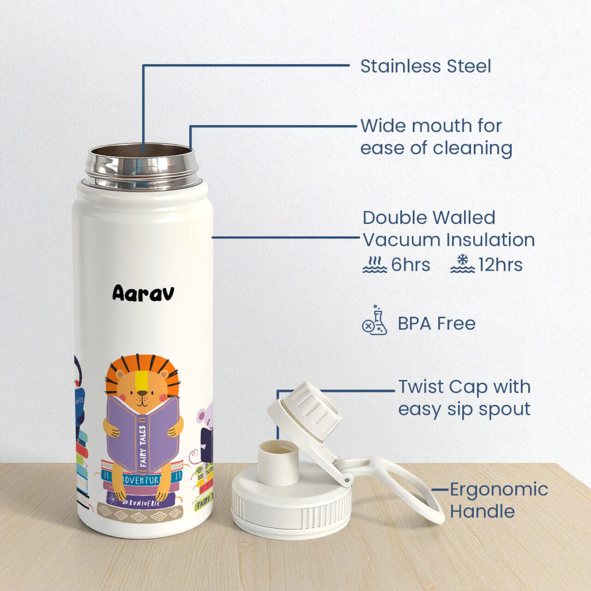Personalised Animal Library Insulated Water Bottle (Hydro) 600 ML - image 6