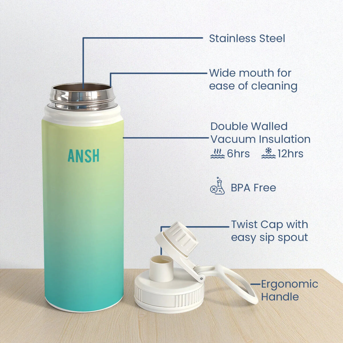 Personalised Aquamarine Insulated Water Bottle (Hydro) 600 ML - image 6