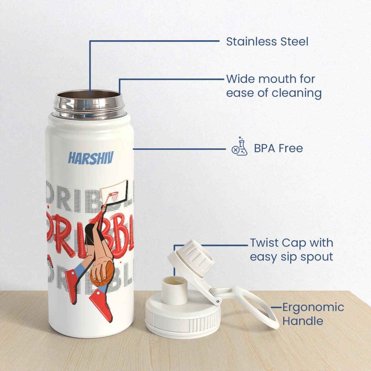 Personalised Basketball Fever Boy Water Bottle (Hydro) 600 ML - image 6