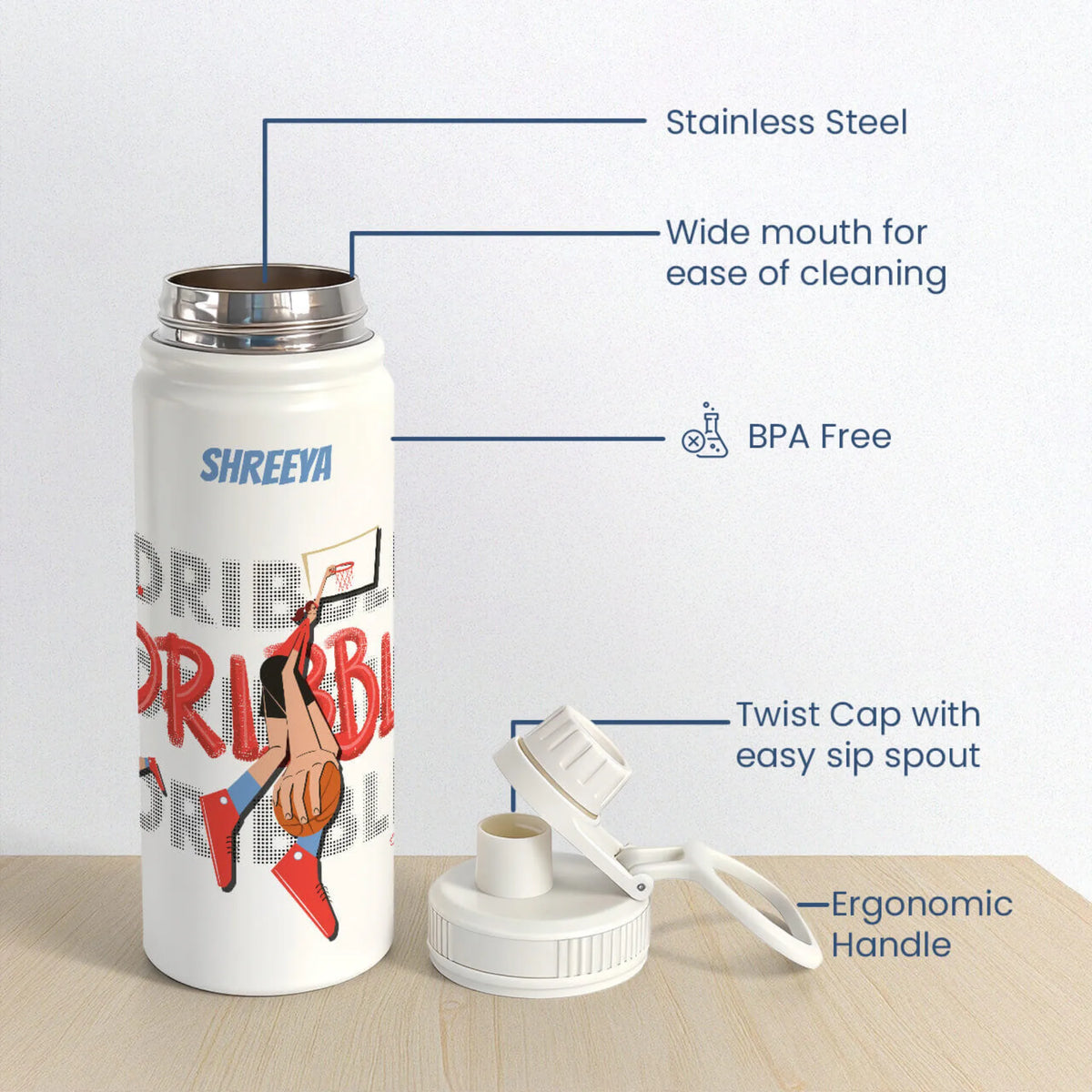 Personalised Basketball Fever Girl Water Bottle (Hydro) 600 ML - image 6