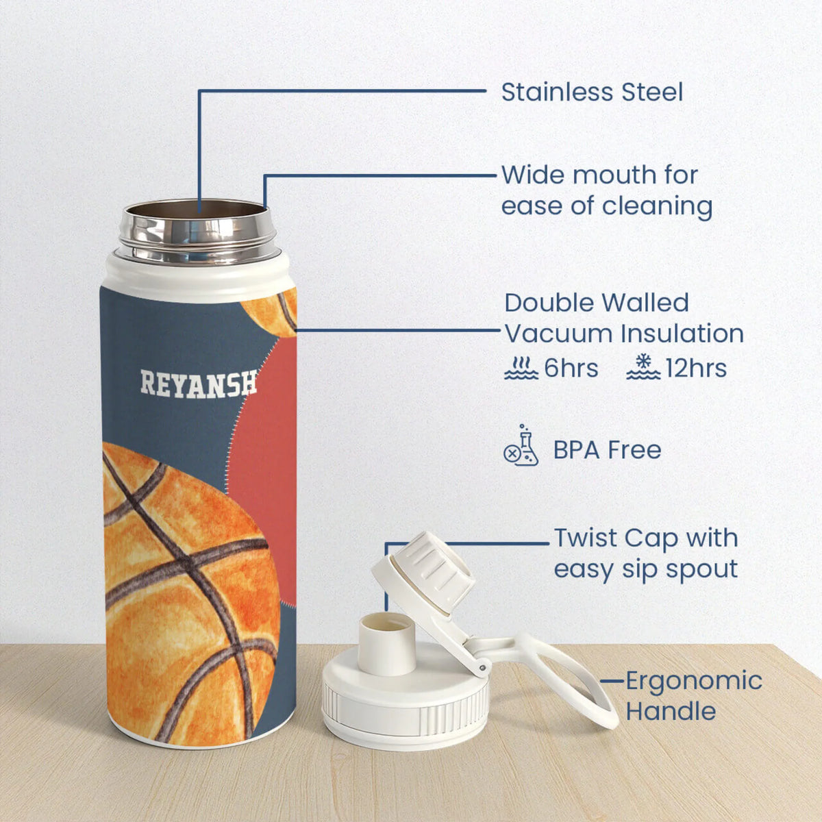 Personalised Basketball Is Life Insulated Water Bottle (Hydro) 600 ML - image 6