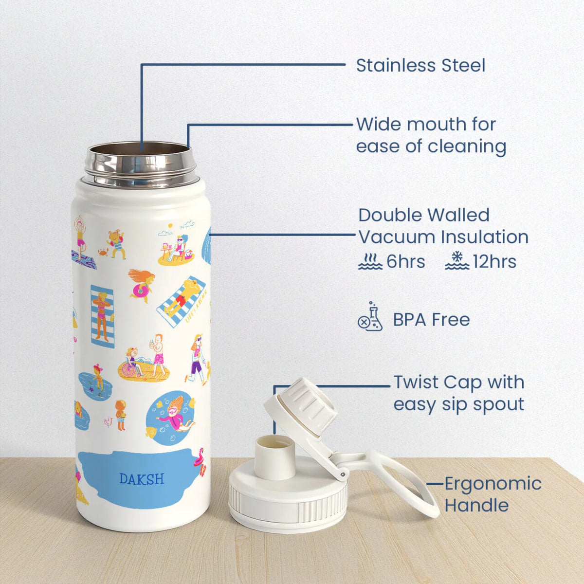 Personalised Beach Day Insulated Water Bottle (Hydro) 600 ML - image 6