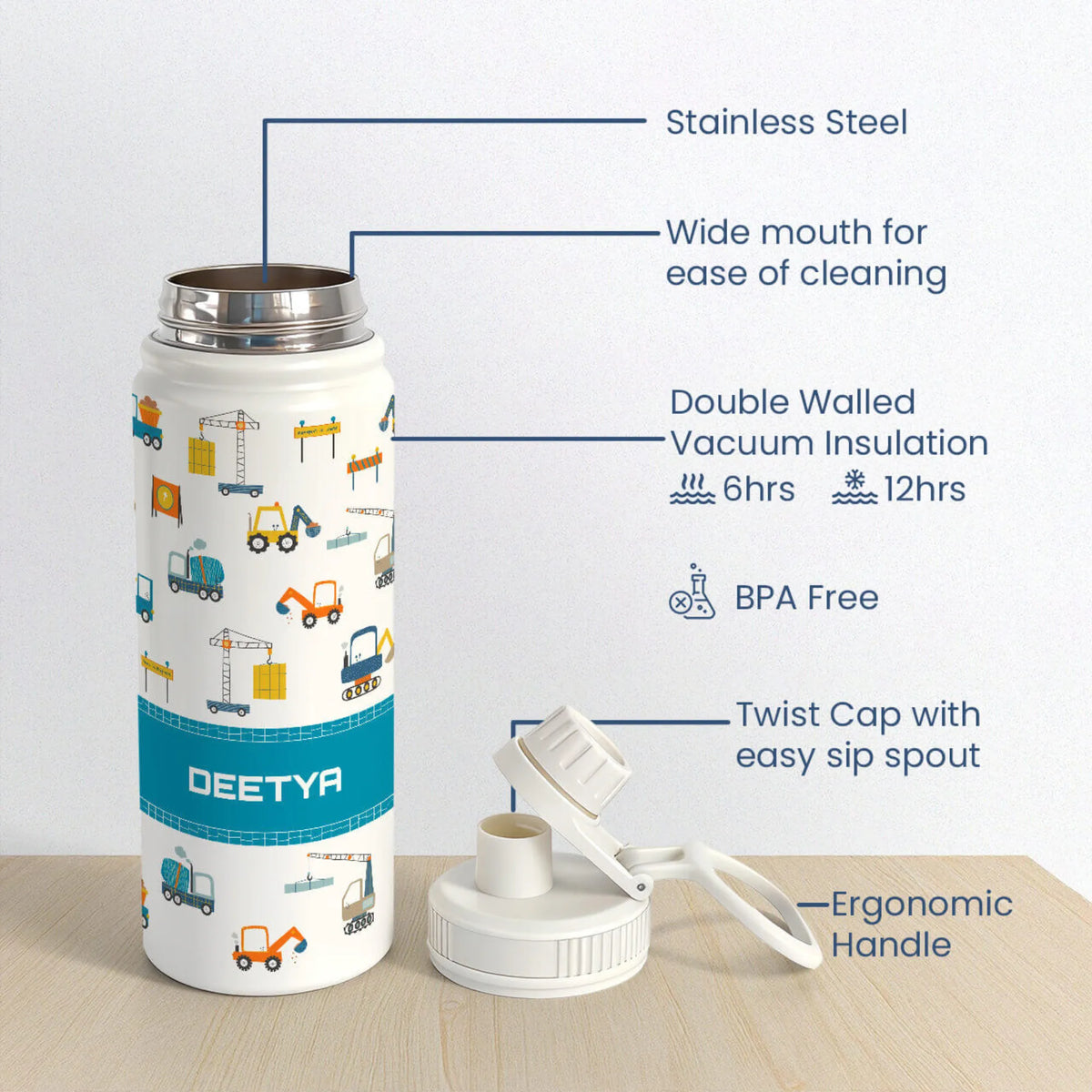 Personalised Construction Site Insulated Water Bottle (Hydro) 600 ML - image 6