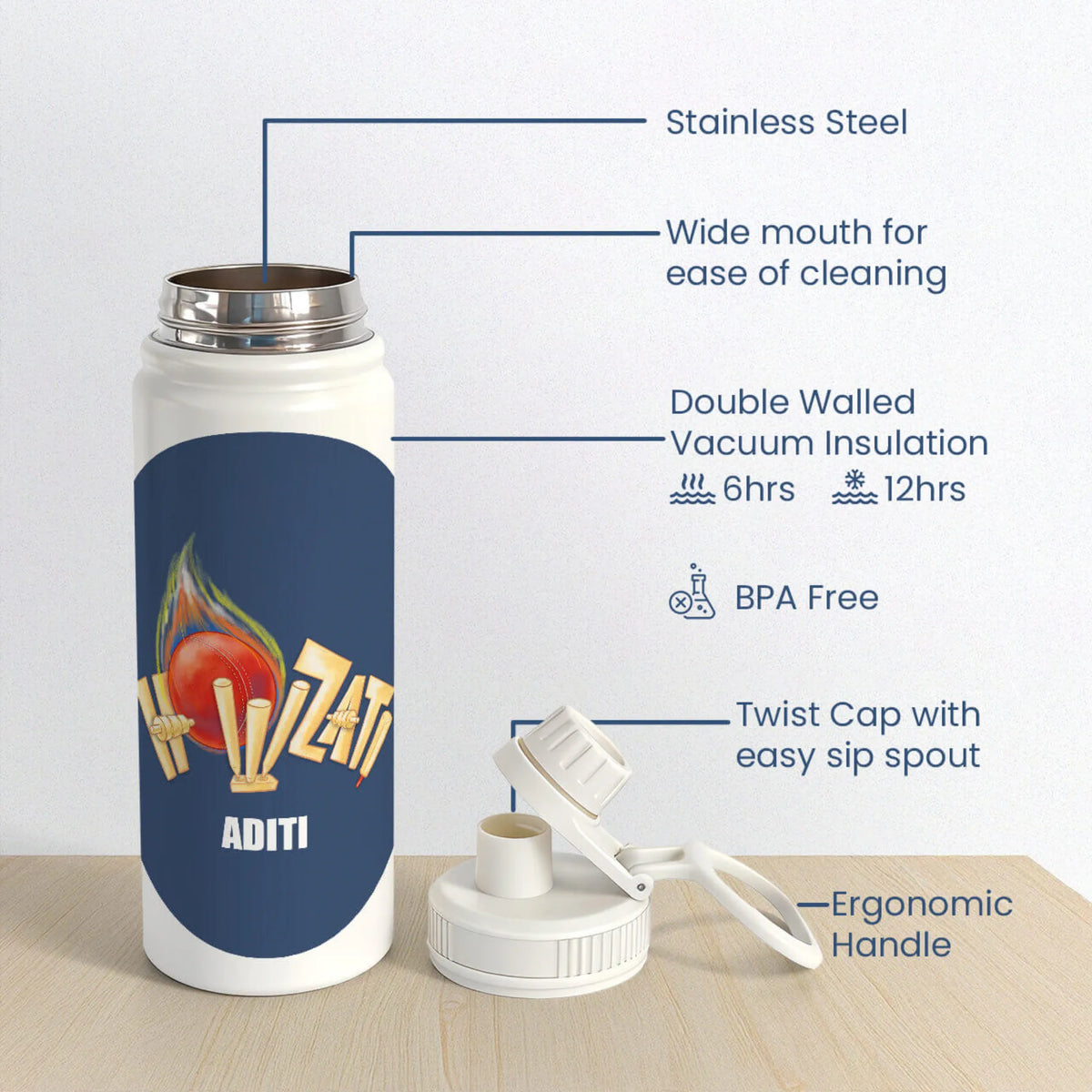 Personalised Cricket Buzz Insulated Water Bottle (Hydro) 600 ML - image 6