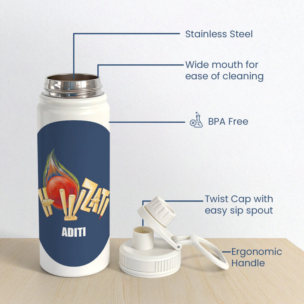 Personalised Cricket Buzz Water Bottle (Hydro) 600 ML - image 6
