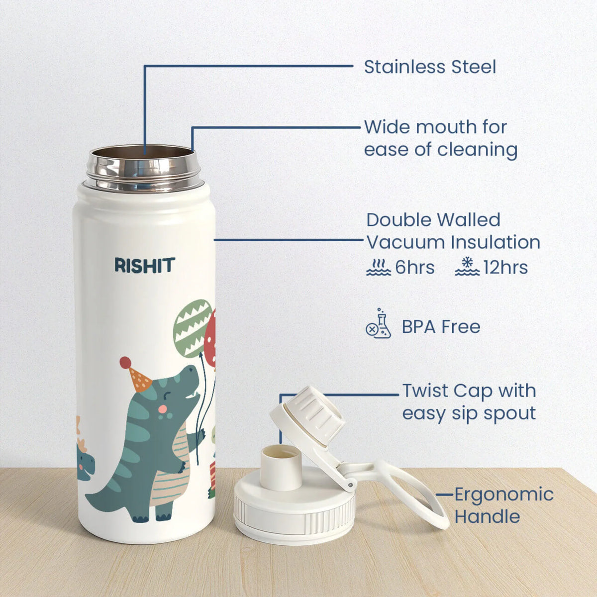 Personalised Dino Party Insulated Water Bottle (Hydro) 600 ML - image 6