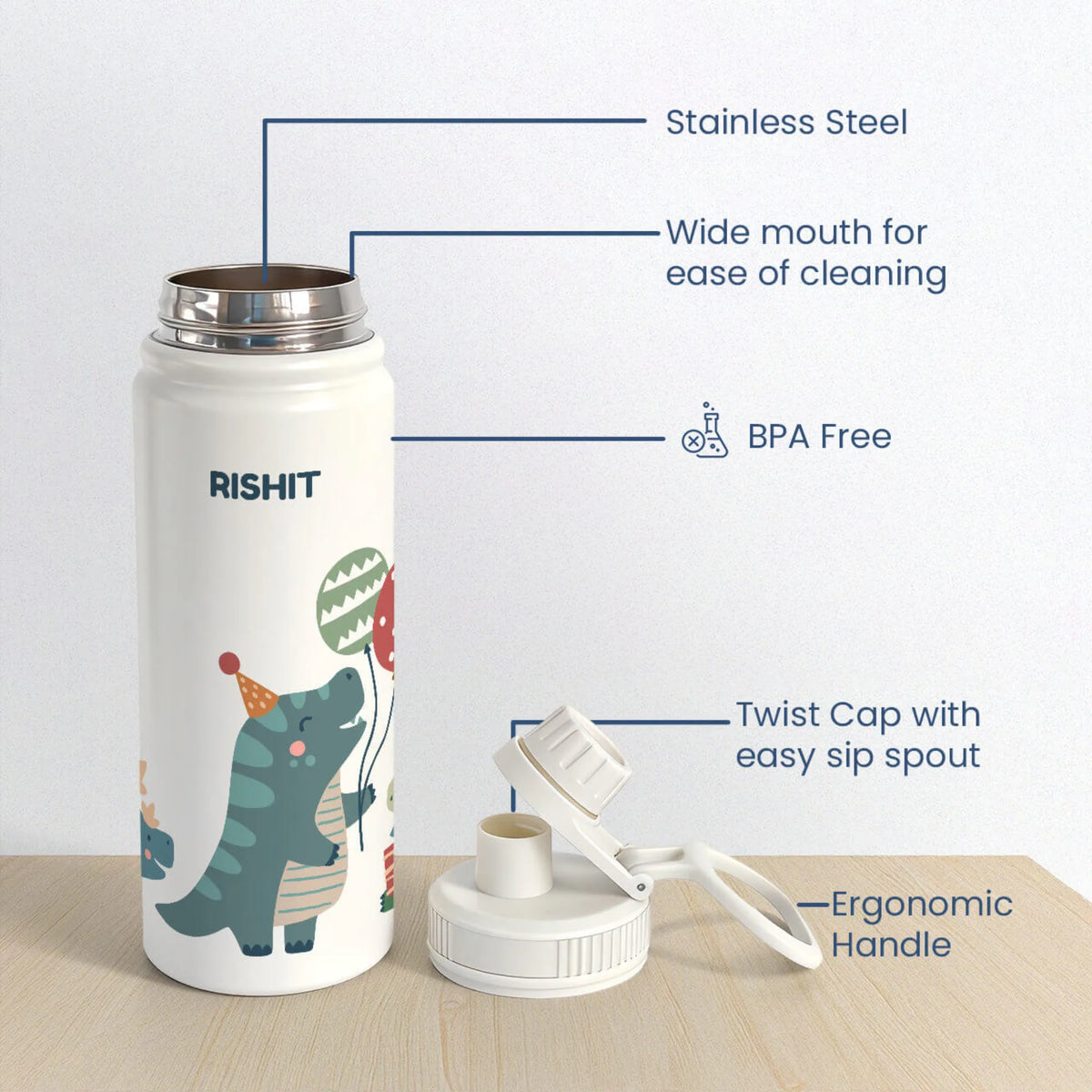 Personalised Dino Party Water Bottle (Hydro) 600 ML - image 6