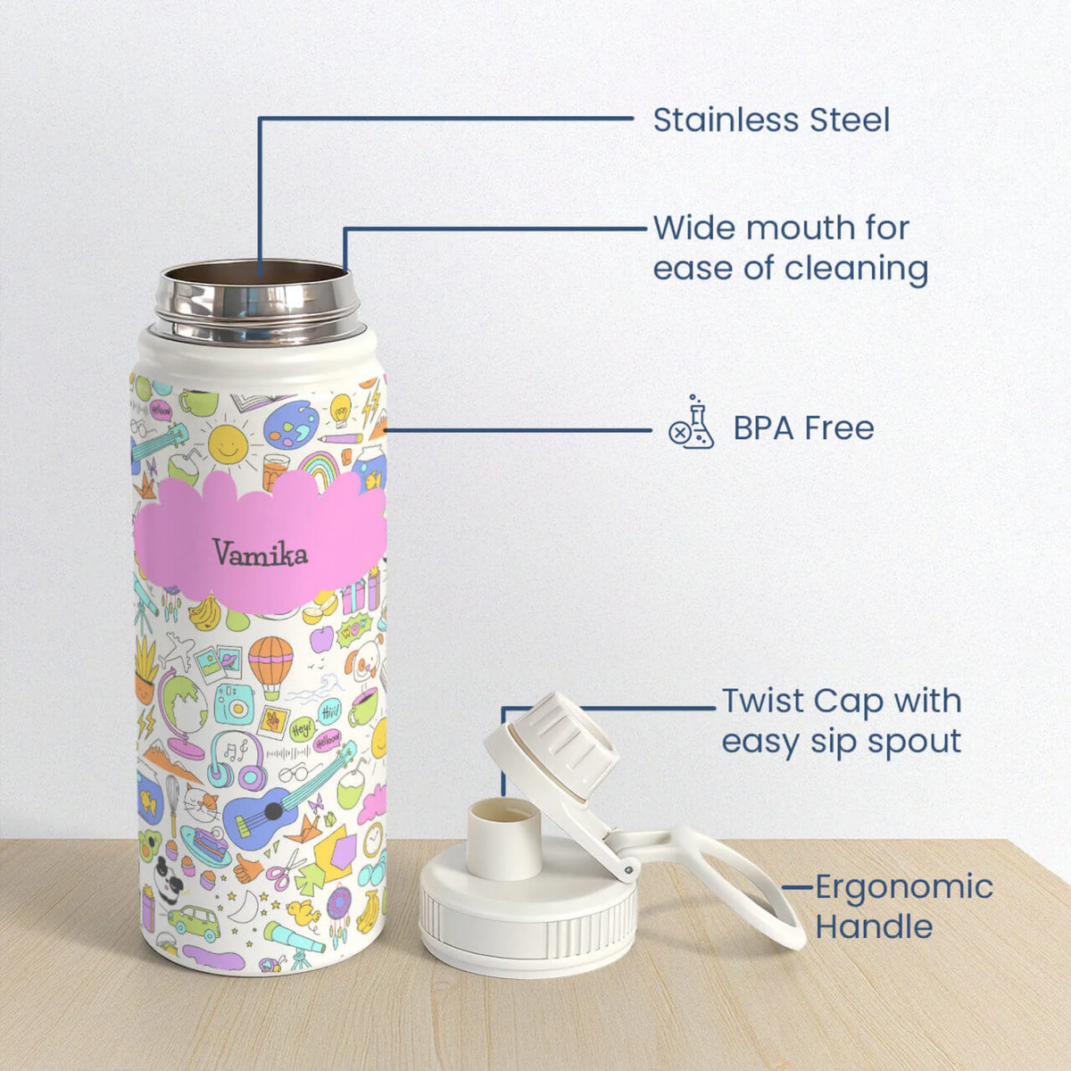 Personalised Doodle Fun Water Bottle (Hydro) 600 ML - image 6
