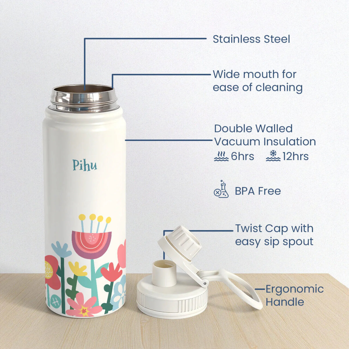 Personalised Flower Power Insulated Water Bottle (Hydro) 600 ML - image 6