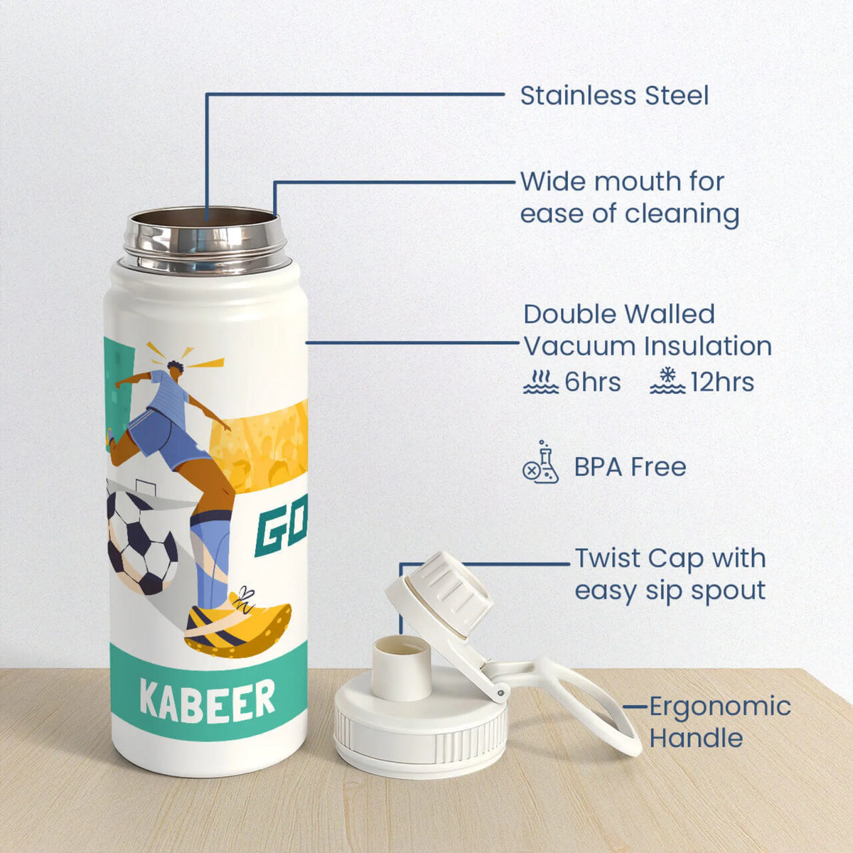 Personalised Football Goals Boy Insulated Water Bottle (Hydro) 600 ML - image 6