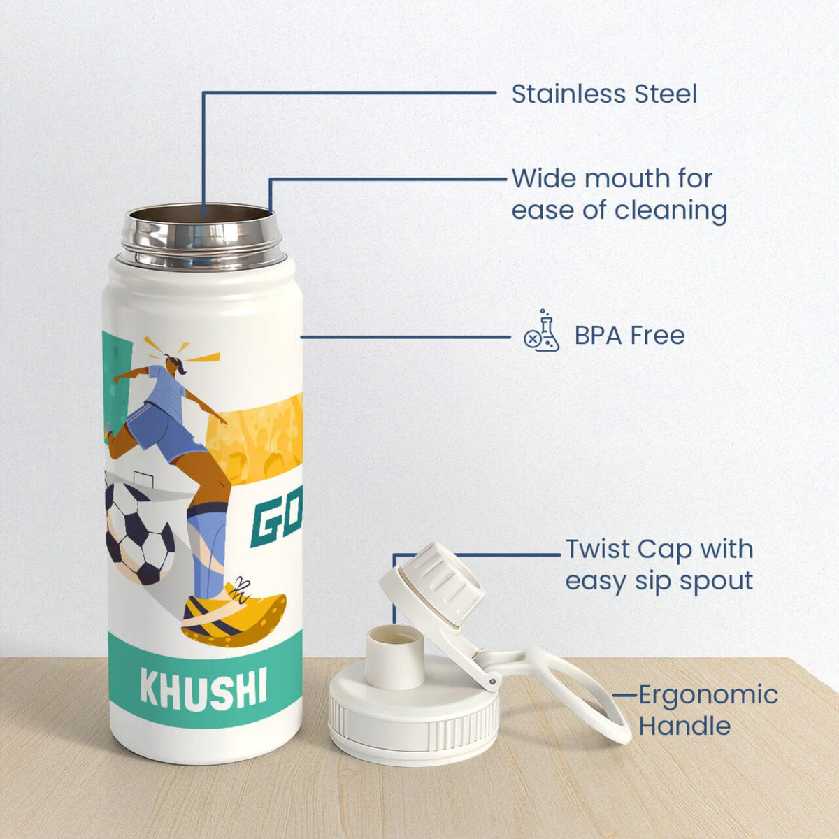 Personalised Football Goals Girl Water Bottle (Hydro) 600 ML - image 6
