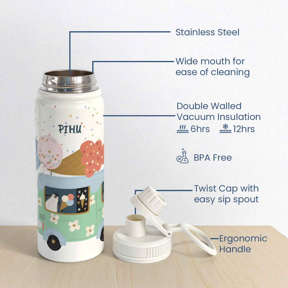 Personalised Ice Cream Fun Insulated Water Bottle (Hydro) 600 ML - image 6
