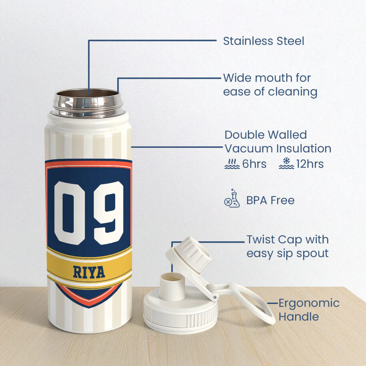 Personalised Jersey Number Insulated Water Bottle (Hydro) 600 ML - image 6