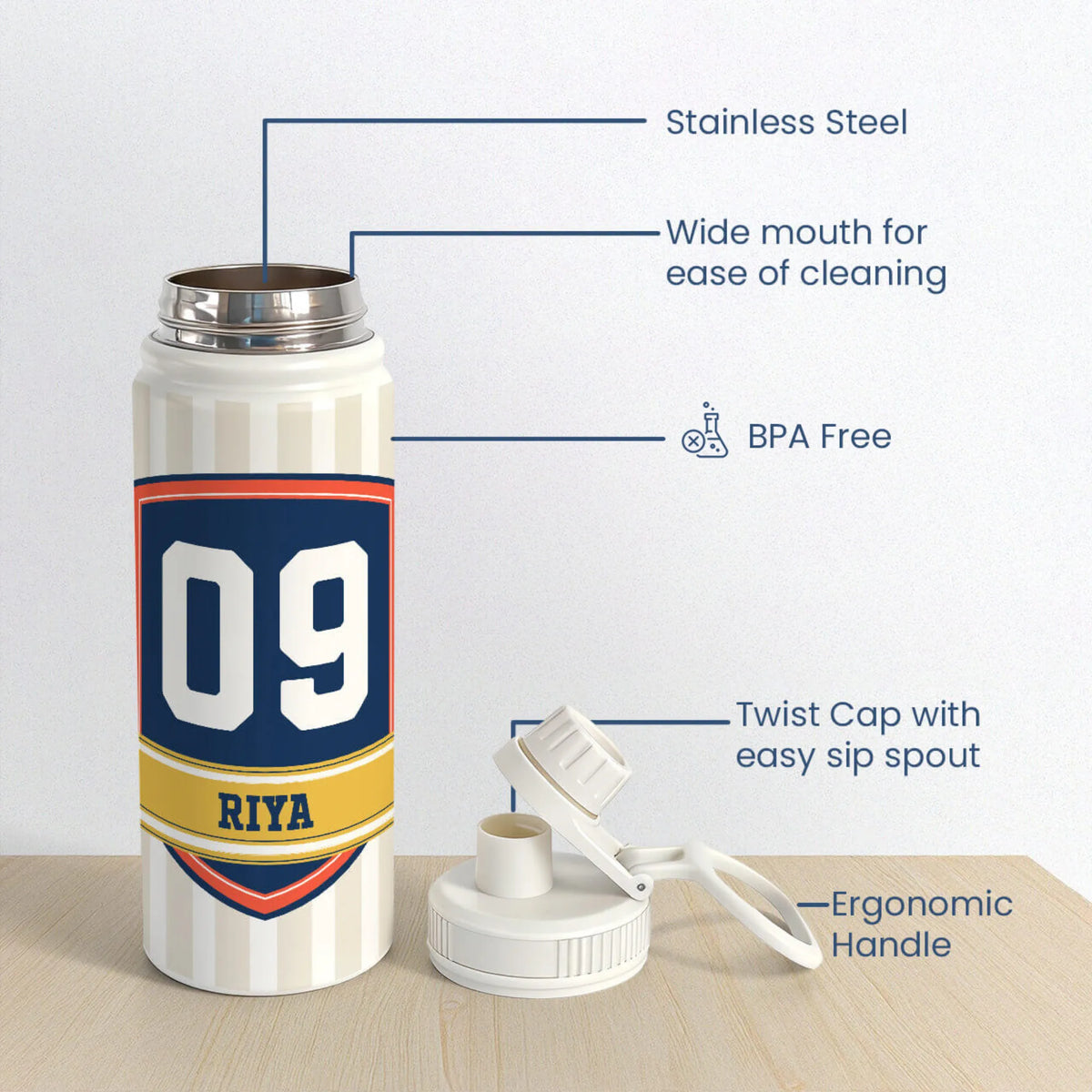 Personalised Jersey Number Water Bottle (Hydro) 600 ML - image 6