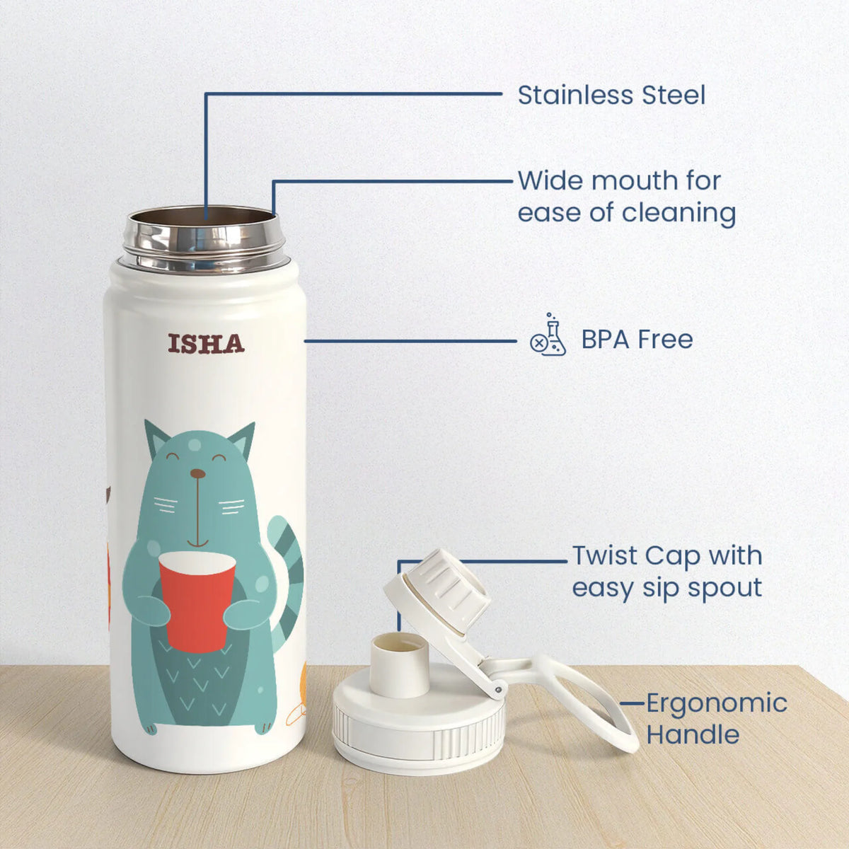 Personalised Kitty Cat Water Bottle (Hydro) 600 ML - image 6