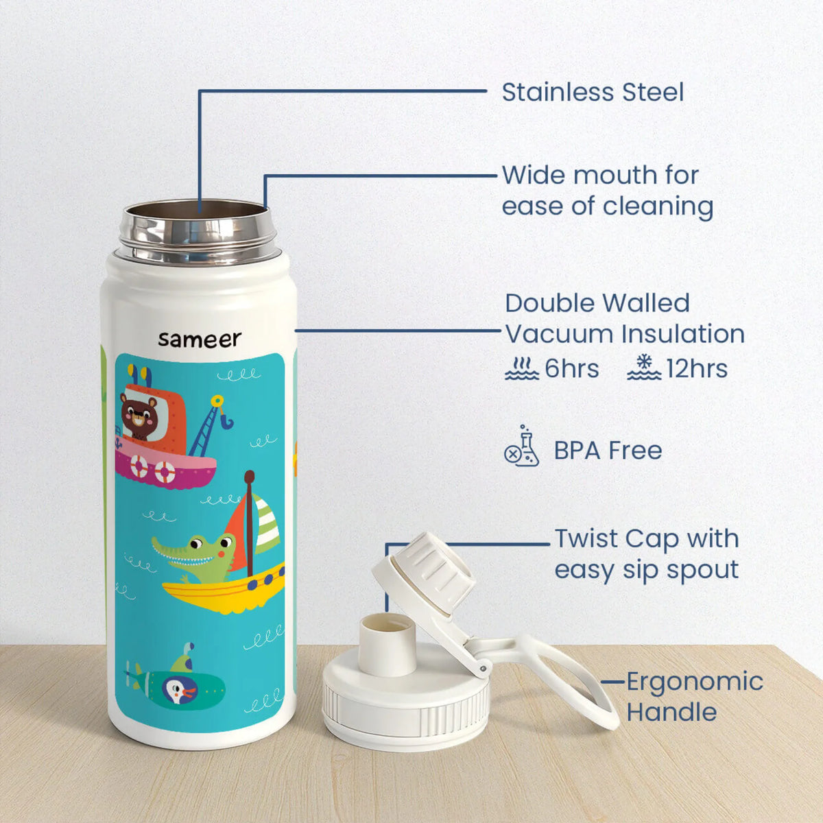 Personalised Let's Travel Insulated Water Bottle (Hydro) 600 ML - image 6