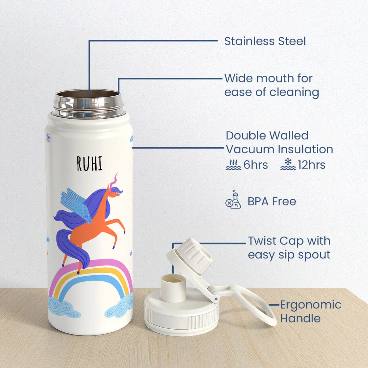 Personalised Magical Unicorn Insulated Water Bottle (Hydro) 600 ML - image 6