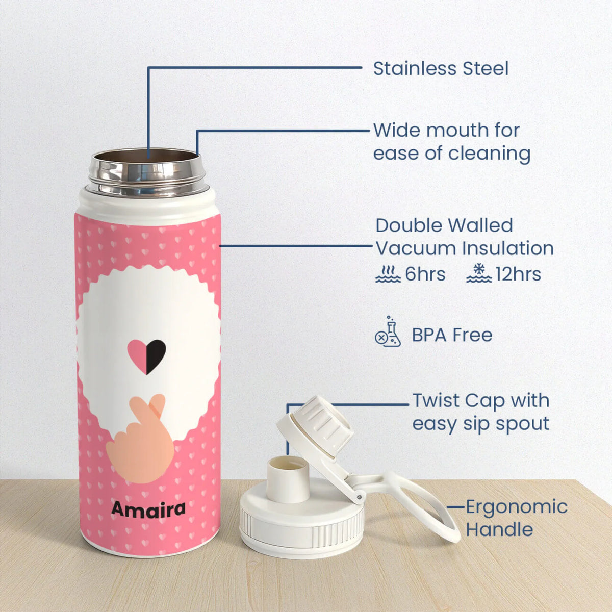 Personalised Pop Heart Insulated Water Bottle (Hydro) 600 ML - image 6